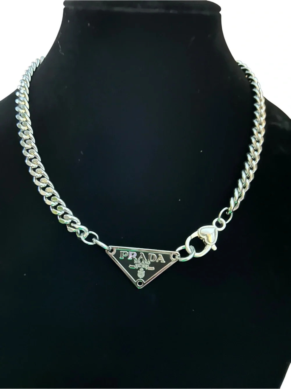Prada/Silver-Tone Triangle Logo Chain Necklace - Men